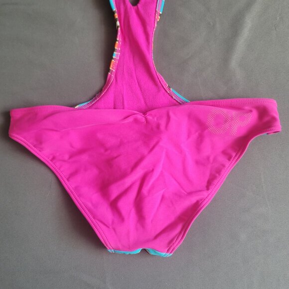 Op Swimsuit Womens 5 Pink Striped Bikini Onepiece Y2K Cutout Halter Beach Travel - Picture 9 of 9